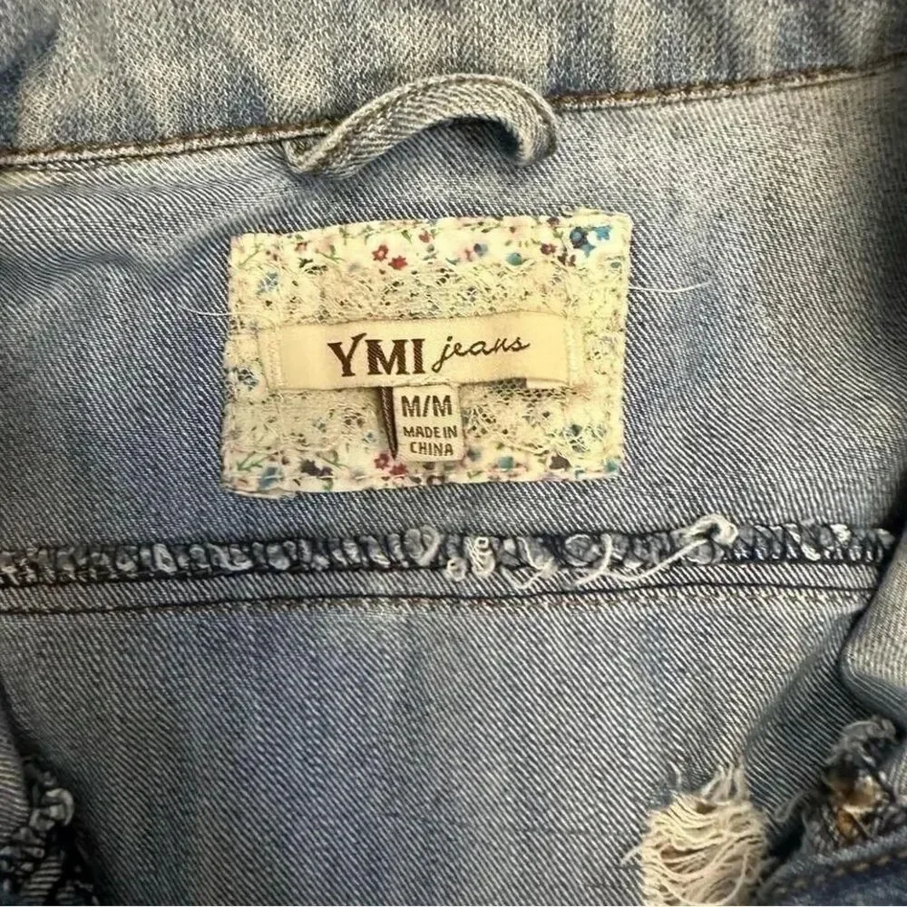 YMI jeans denim jean jacket. Distressed cropped and bleached denim. Meduim (m) - Picture 8 of 8